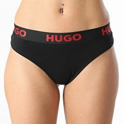 Offres ✨ String Femme Sporty Logo 50469651 Noir de HUGO 🌟