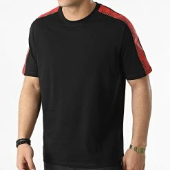 Bon marché 🤩 Tee 👚 Shirt A Bandes 50465369 Noir Rouge de HUGO 🧨