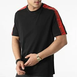 Bon marché 🤩 Tee 👚 Shirt A Bandes 50465369 Noir Rouge de HUGO 🧨 -Promos HUGO Boutique hugo 308998 50465369 001 20220314T161925 03