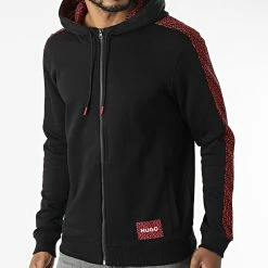 Grosses soldes 🎁 Sweat Zippé Capuche A Bandes Dobbins 50472707 Noir de HUGO 😉