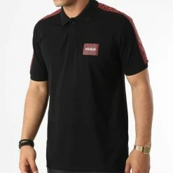 Meilleure vente 👍 Polo Manches Courtes A Bandes Daplin 50471638 Noir de HUGO 🎉