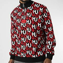 Promo ✔️ Sweat Col Zippé Dono 50477032 Noir de HUGO 😀