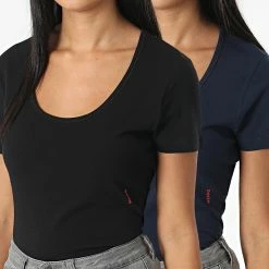 Les meilleures critiques de ⭐ Lot De 2 Tee 👕 Shirt Femme 50480161 Noir Bleu Marine de HUGO 🔥