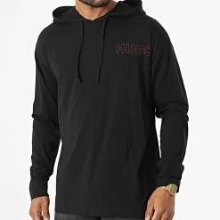 Nouveau 🧨 Tee 👚 Shirt Capuche Manches Longues Unite 50478917 Noir de HUGO 🤩