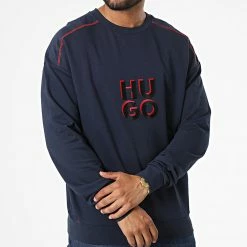 De gros 🔥 Sweat Crewneck Monologo 50478920 Bleu Marine de HUGO 🔥 -Promos HUGO Boutique hugo 328797 50478920 405 20220725T155017 03
