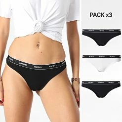 Nouveau ❤️ Lot De 3 Strings Femme 50480150 Noir Blanc de HUGO 😍