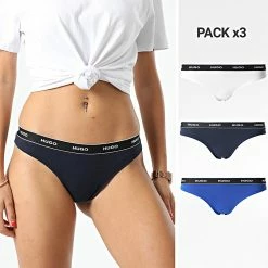 Sortie 😍 Lot De 3 Strings Femme 50480150 Noir Blanc Bleu Roi de HUGO ✨