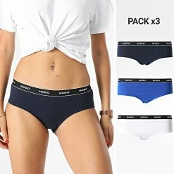 Meilleur prix 👍 Lot De 3 Culottes Femme 50480156 Noir Blanc Bleu Marine de HUGO 🌟