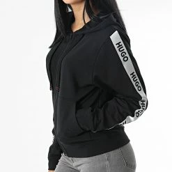 Budget 🛒 Sweat Zippé Capuche Femme A Bandes 50483855 Noir de HUGO 🌟 -Promos HUGO Boutique hugo 344588 50483855 002 20221103T112431 03
