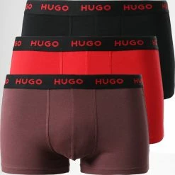 Offres ⭐ Lot De 3 Boxers 50469766 Noir Rouge Bordeaux de HUGO 👍