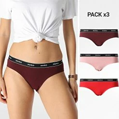 De gros ⭐ Lot De 3 Culottes Femme 50480157 Bordeaux Rouge Rose de HUGO ⭐