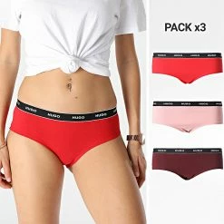 Meilleure vente 😉 Lot De 3 Culottes Femme 50469658 Rouge Bordeaux Rose de HUGO 🌟