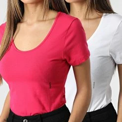 Coupon 🔔 Lot De 2 Tee 👕 Shirts Femme 50480161 Blanc Rose de HUGO 😀