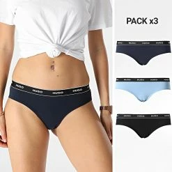 Bon marché 🧨 Lot De 3 Culottes Femme 50480157 Bleu Marine Noir Bleu Ciel de HUGO 🔥