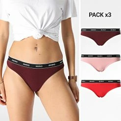 Vente flash ⌛ Lot De 3 Strings Femme 50480150 Bordeaux Rouge Rose de HUGO 👍