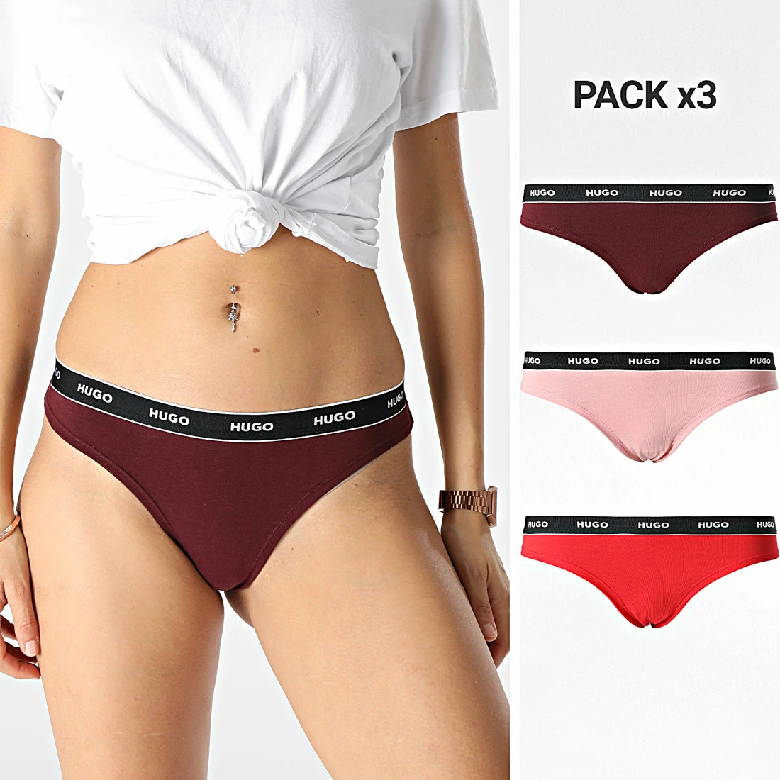 Vente flash ⌛ Lot De 3 Strings Femme 50480150 Bordeaux Rouge Rose de HUGO 👍 3 Vente flash ⌛ Lot De 3 Strings Femme 50480150 Bordeaux Rouge Rose de HUGO 👍