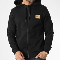 Promo 🛒 Sweat Zippé Capuche Daple 50484720 Noir Doré de HUGO ✨