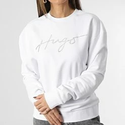 Tout neuf 🤩 Sweat Crewneck Femme Easy 50484666 Blanc Argenté de HUGO 👏
