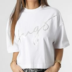 Promo ❤️ Tee 👚 Shirt Crop Femme 50482939 Blanc Argenté de HUGO 🔔