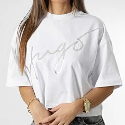 Promo ❤️ Tee 👚 Shirt Crop Femme 50482939 Blanc Argenté de HUGO 🔔 -Promos HUGO Boutique hugo 347167 50482939 100 20221114T122913 03