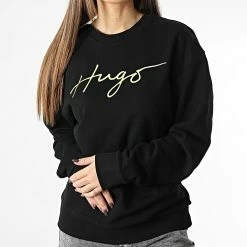 Coupon 🎁 Sweat Crewneck Femme Easy 50484666 Noir Doré de HUGO ✨ -Promos HUGO Boutique hugo 347272 50484666 001 20221114T155848 03